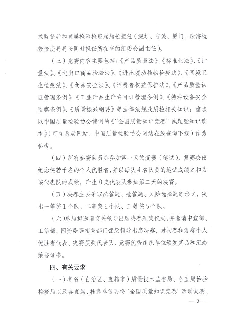國家質(zhì)檢總局關(guān)于做好參加“全國質(zhì)量知識(shí)競(jìng)賽”活動(dòng)復(fù)賽決賽工作的通知