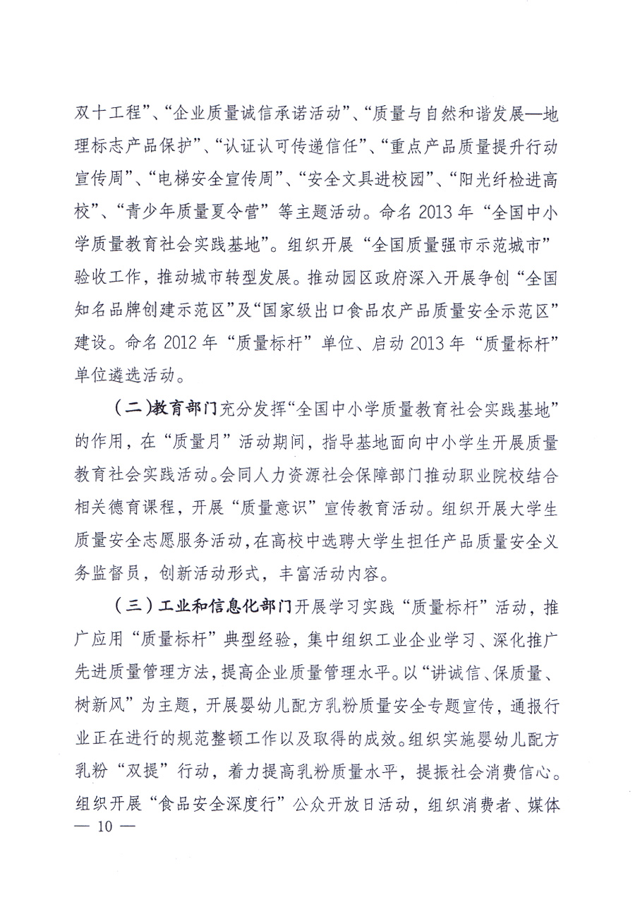 國家質(zhì)量監(jiān)督檢驗(yàn)檢疫總局、中共中央宣傳部等單位《關(guān)于開展2013年全國“質(zhì)量月”活動的通知》