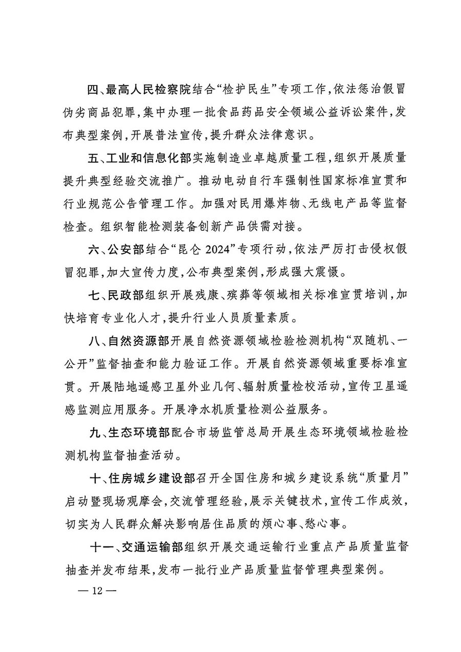 市場(chǎng)監(jiān)管總局等27個(gè)部門發(fā)布《關(guān)于開展2024年全國(guó)“質(zhì)量月”活動(dòng)的通知》國(guó)市監(jiān)質(zhì)發(fā)〔2024〕74號(hào)